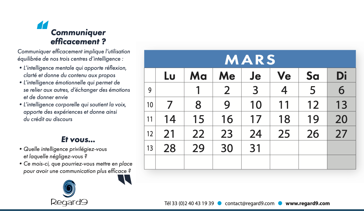 REGARD9 calendrier -mars 2022